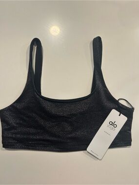 ALO Yoga Black Shimmer Scoop Sports Bra